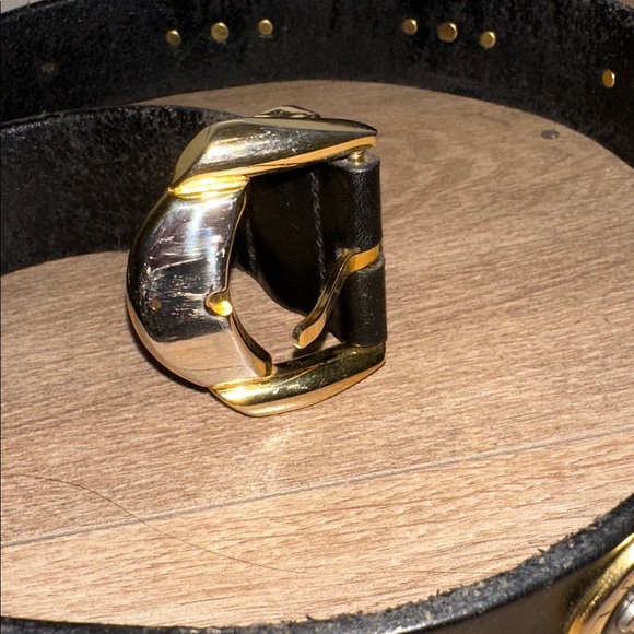 Versace Vintage Medusa Black Leather Gold Accents Belt - Picture 2 of 9